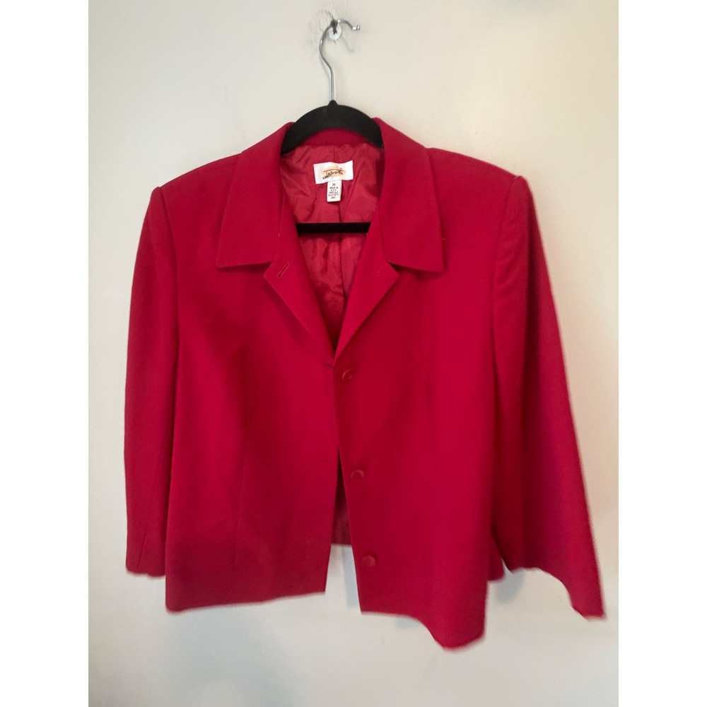 Talbots Red Wool Blazer Jacket Size 16 Made in USA Three Button Professional